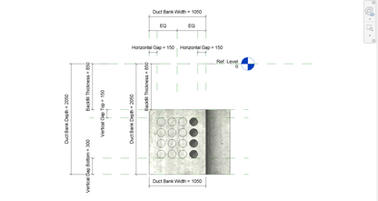 Duct Bank Bend with 90 degrees Bend Angle 4x4 Left View with Dimensions and Parameters | Revit Parametric Family Free Download 